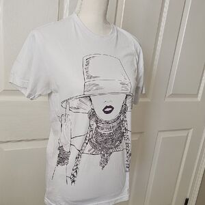 White Graphic T-Shirt with Illustrated Design